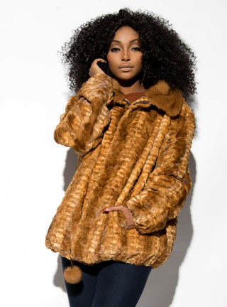 Mink Fur Bomber Jacket with Full Skin Mink Fur Collar.