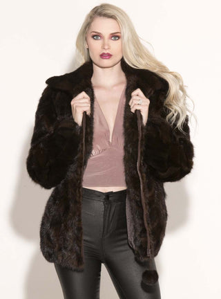 Mink Fur Bomber Jacket with Zip Front.
