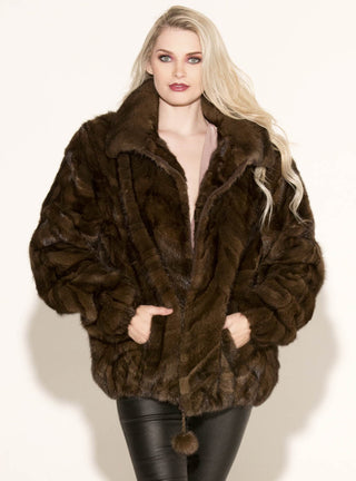 Mink Fur Bomber Jacket with Zip Front.