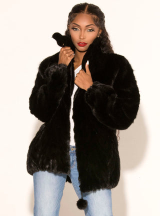 Mink Fur Bomber Jacket with Zip Front.