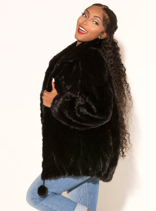 Mink Fur Bomber Jacket with Zip Front.