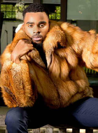 Men's Full Skin Natural Red Fox Fur Bomber Jacket.