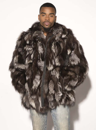 Men's Silver Fox Fur Bomber Jacket.