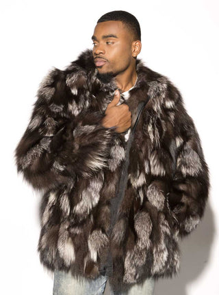 Men's Silver Fox Fur Bomber Jacket.