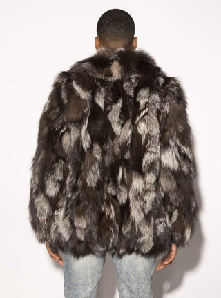 Men's Silver Fox Fur Bomber Jacket.