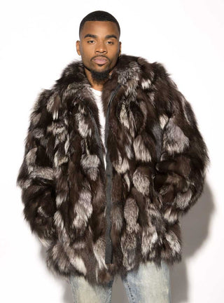 Men's Silver Fox Fur Bomber Jacket.