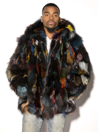 Men's Multicolor Fox Fur Bomber Jacket.