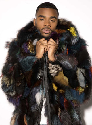 Men's Multicolor Fox Fur Bomber Jacket.