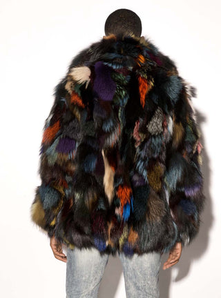 Men's Multicolor Fox Fur Bomber Jacket.