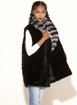 Ranch Mink Fur Vest with Chinchilla Fur Shawl Collar.
