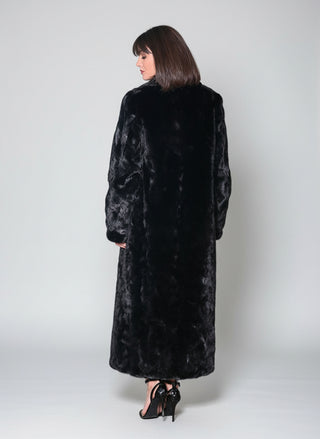 Full Length Mink Fur Coat with Shawl Collar and Bracelet Cuffs (Optional Hood).