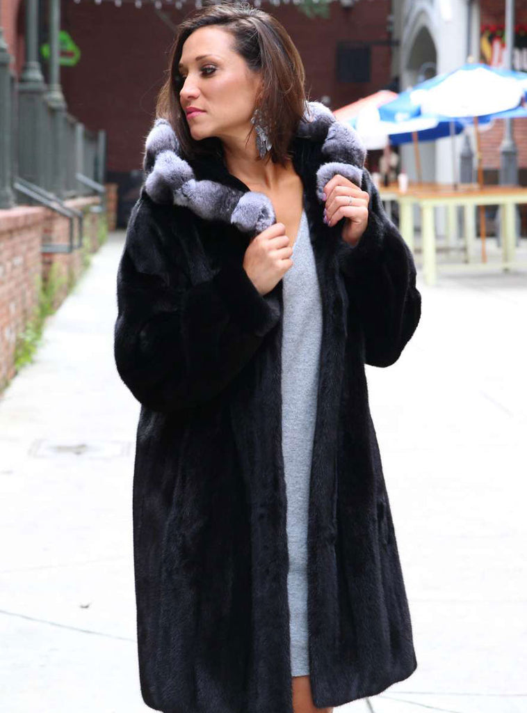 women's mink fur jacket, chinchilla fur hood