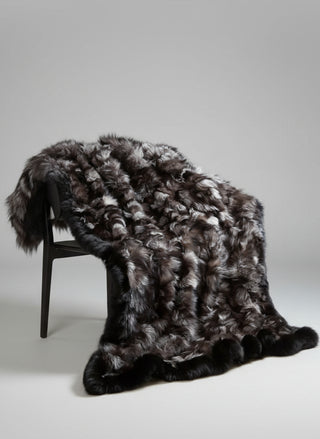 Silver Fox Fur Blanket with Black Fox Fur Trim.