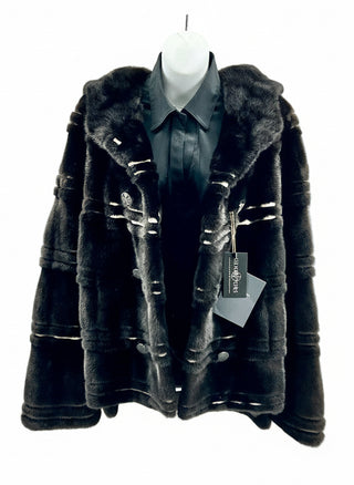 Blackglama Natural Ranch & White Mink Fur Jacket with Hood.