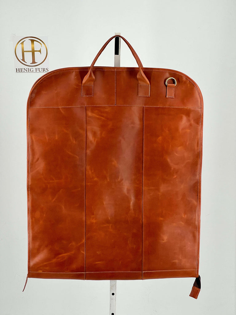cognac leather folding garment bag - 60 inches
