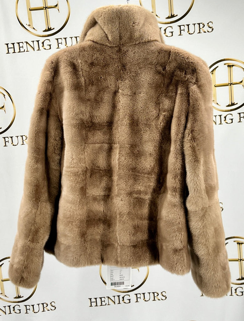 fur clearance - camel mink fur jacket with zip front