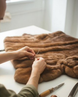 master furrier restyling a brown fur