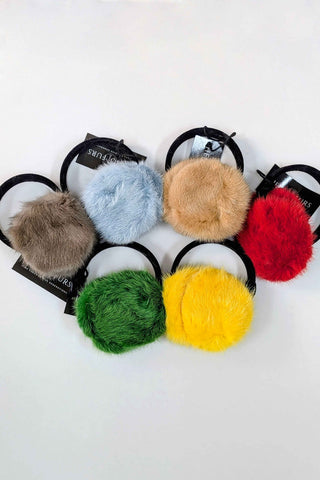 mink fur earmuffs - taupe, baby blue, tan, red, green, yellow