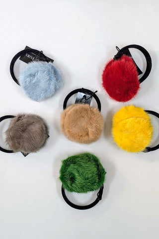 mink fur earmuffs - taupe, baby blue, tan, red, green, yellow