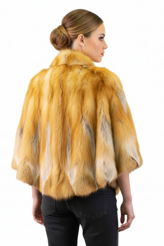 natural red sectioned fox fur cape