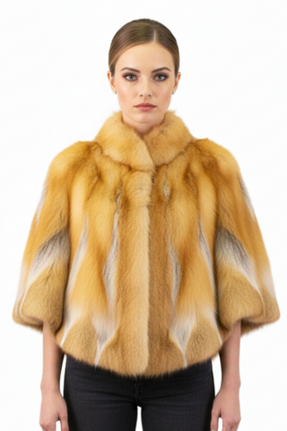 natural red sectioned fox fur cape