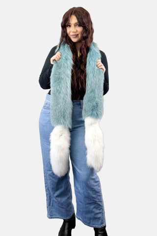 teal and white fox fur fling