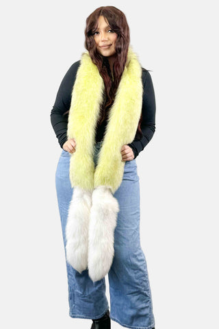 yellow and white fox fur fling