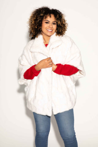 pearl white sectioned mink fur cape