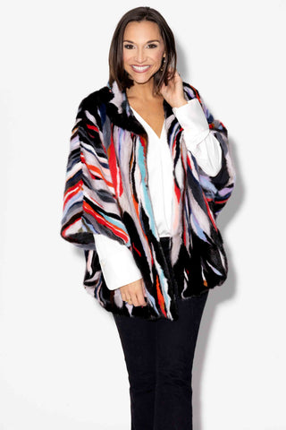 multicolor sectioned mink fur cape
