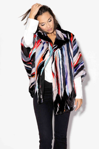 multicolor sectioned mink fur cape