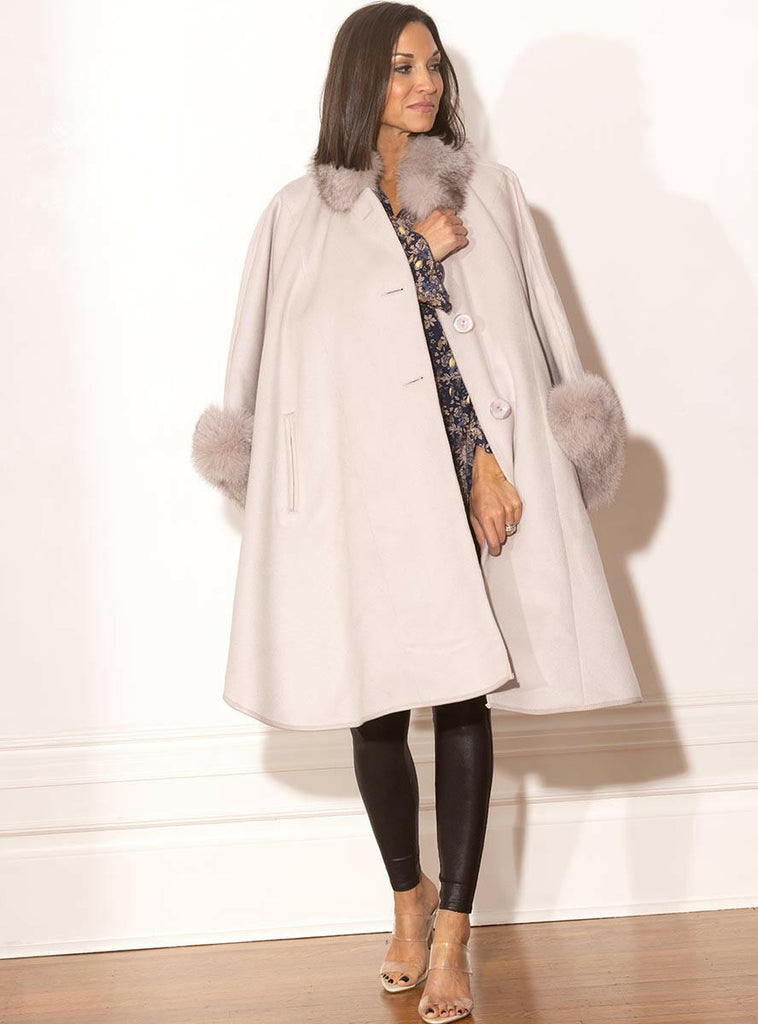 women's cashmere and wool blend cape with fox fur
