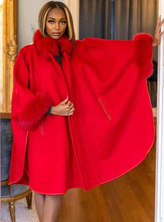 Cashmere & Wool Blend Cape with Fox Fur.