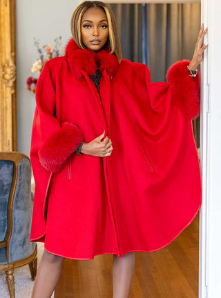 Cashmere & Wool Blend Cape with Fox Fur.