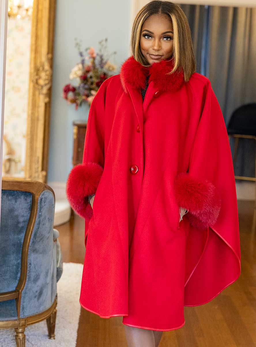Red faux fur coat with hood cheap
