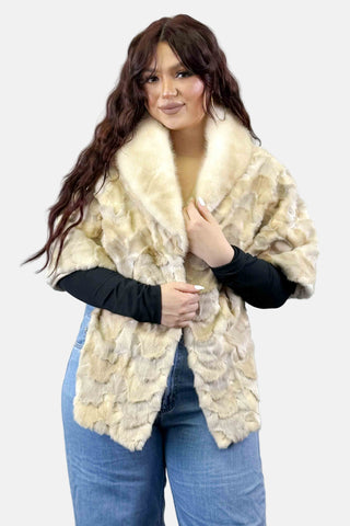 beige gray pearl sheared sectioned mink fur stole