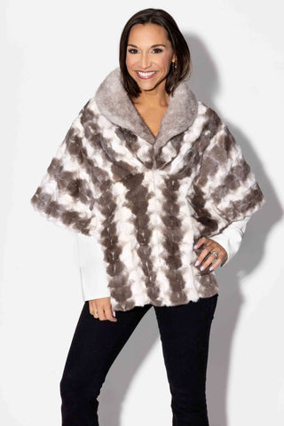 silver cross sheared sectioned mink fur stole