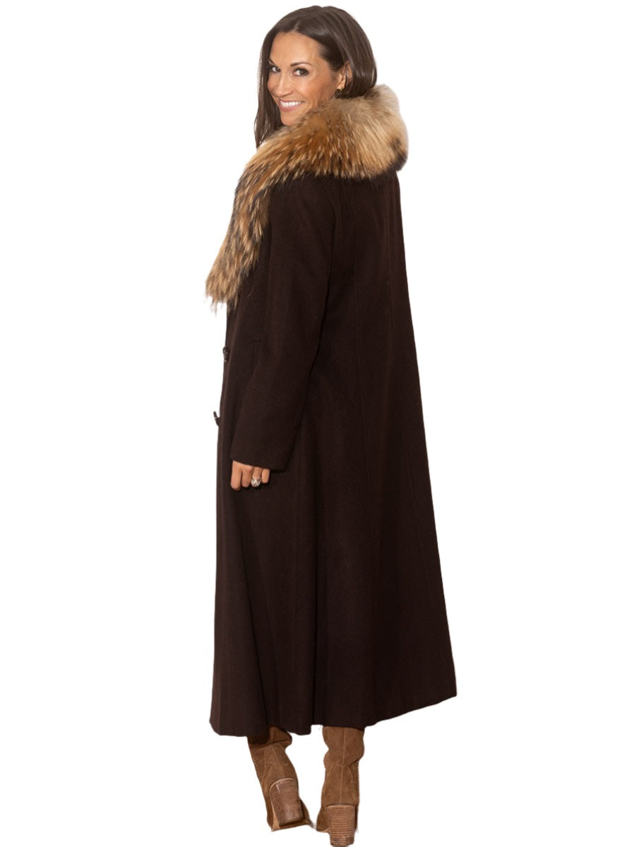 Fur Caravan Cashmere Coat with Raccoon Fur Collar L