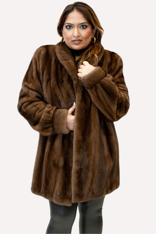 demi buff Mink Fur Jacket with Shawl Collar & Bracelet Cuffs