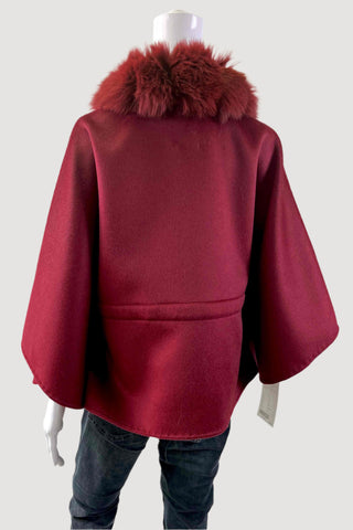 Burgundy Cashmere Blend Cape with Fox Fur Trim