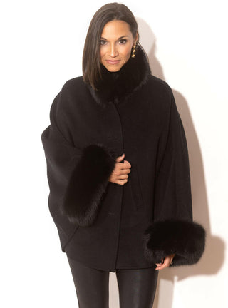 Cashmere Blend Cape with Fox Fur Trim.