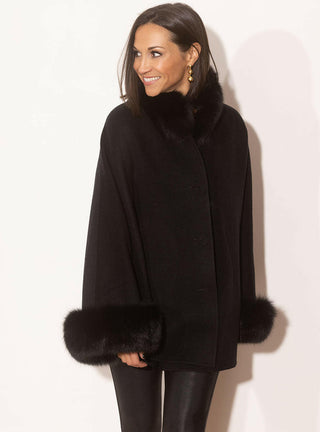 Cashmere Blend Cape with Fox Fur Trim.