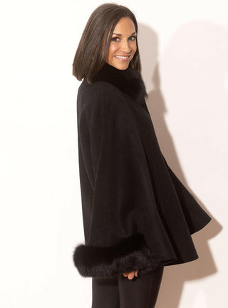 Cashmere Blend Cape with Fox Fur Trim.