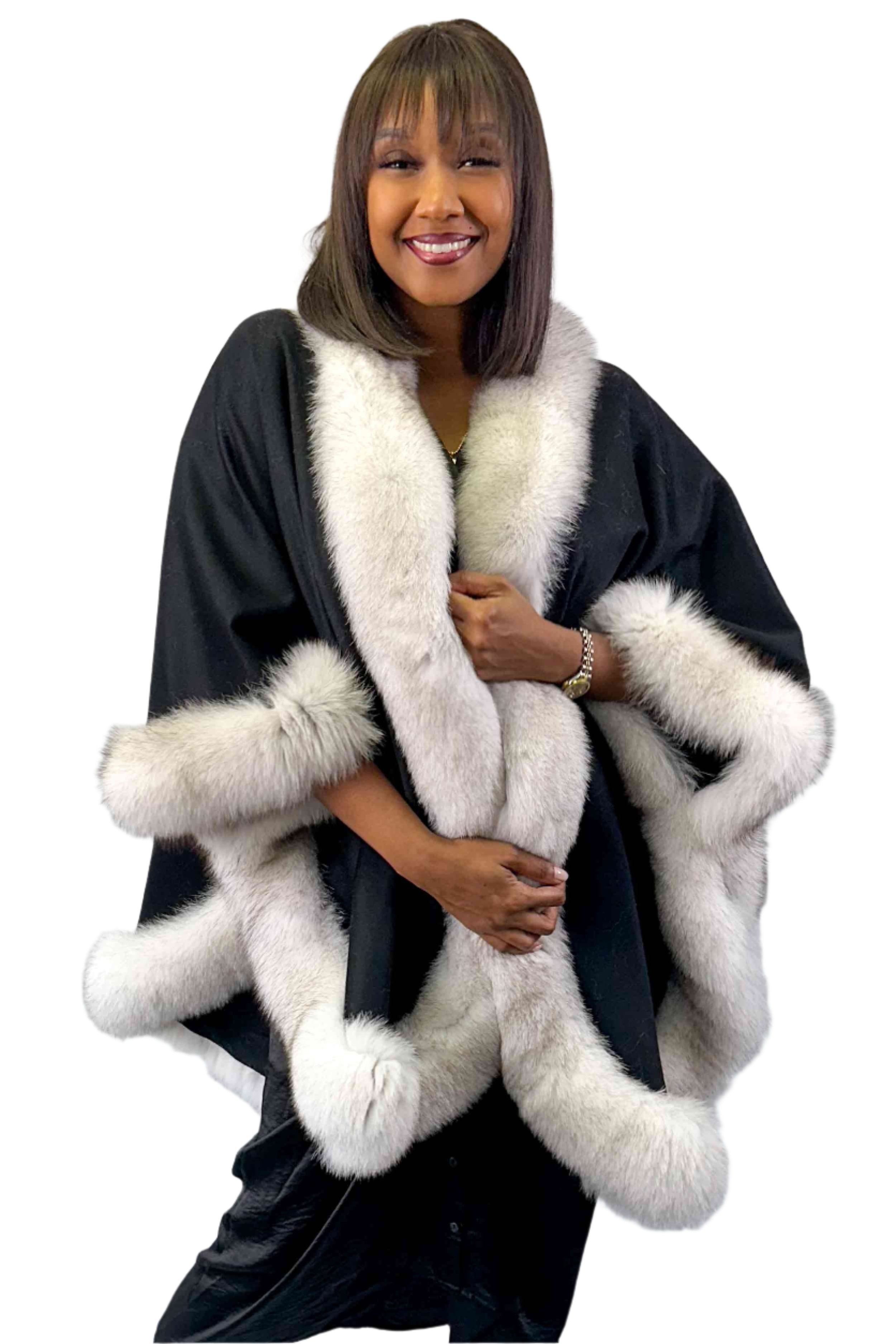 Cashmere Cape with Fox Fur Tux Trim Henig Furs