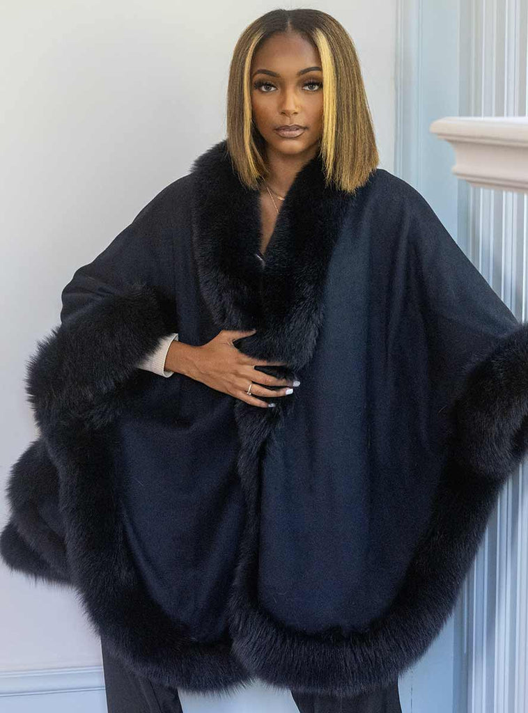 Navy Cashmere Cape 