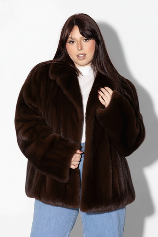 mahogany mink fur jacket with notch collar