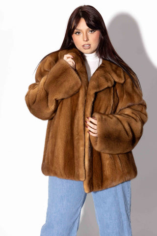 whisky mink fur bolero jacket with notch collar