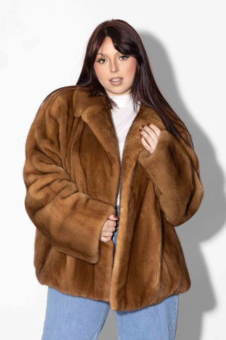 whisky mink fur bolero jacket with notch collar