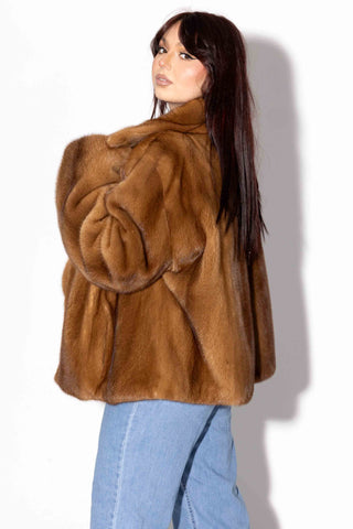 whisky mink fur bolero jacket with notch collar