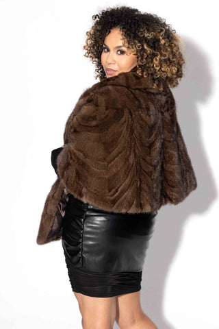 brown sectioned mink fur stole