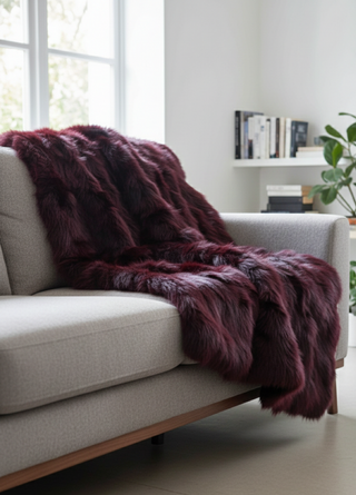 Wine sectioned fox fur blanket 